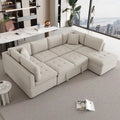 117.3 Divano componibile oversize a U, divano-letto estraibile con due cuscini decorativi per soggiorno, beige