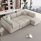 117.3 Divano componibile oversize a U, divano-letto estraibile con due cuscini decorativi per soggiorno, beige
