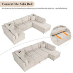 117.3 Divano componibile oversize a U, divano-letto estraibile con due cuscini decorativi per soggiorno, beige