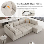 117.3 Divano componibile oversize a U, divano-letto estraibile con due cuscini decorativi per soggiorno, beige