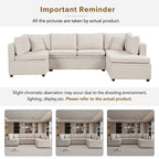 117.3 Divano componibile oversize a U, divano-letto estraibile con due cuscini decorativi per soggiorno, beige