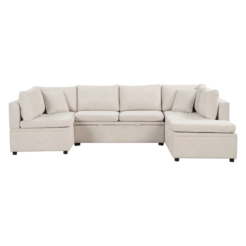 117.3 Divano componibile oversize a U, divano-letto estraibile con due cuscini decorativi per soggiorno, beige