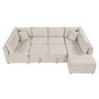 117.3 Divano componibile oversize a U, divano-letto estraibile con due cuscini decorativi per soggiorno, beige