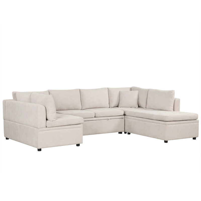 117.3 Divano componibile oversize a U, divano-letto estraibile con due cuscini decorativi per soggiorno, beige
