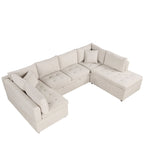 117.3 Divano componibile oversize a U, divano-letto estraibile con due cuscini decorativi per soggiorno, beige