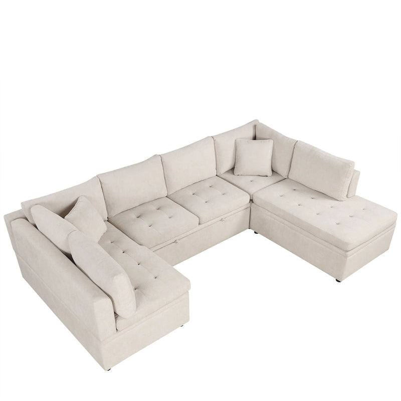117.3 Divano componibile oversize a U, divano-letto estraibile con due cuscini decorativi per soggiorno, beige