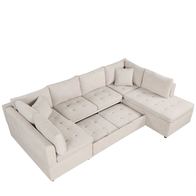 117.3 Divano componibile oversize a U, divano-letto estraibile con due cuscini decorativi per soggiorno, beige
