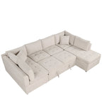 117.3 Divano componibile oversize a U, divano-letto estraibile con due cuscini decorativi per soggiorno, beige