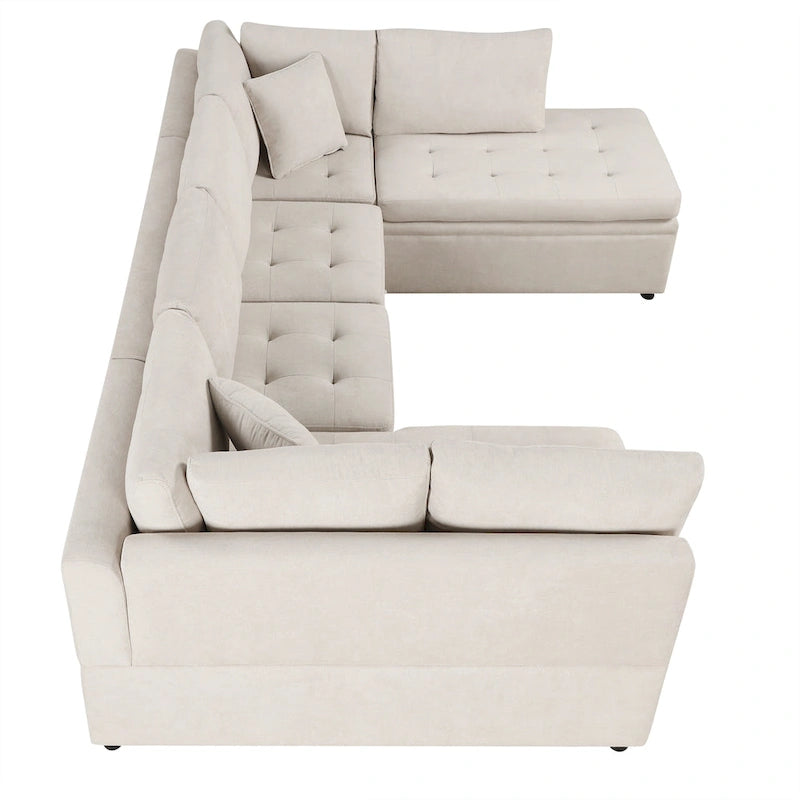 117.3 Divano componibile oversize a U, divano-letto estraibile con due cuscini decorativi per soggiorno, beige