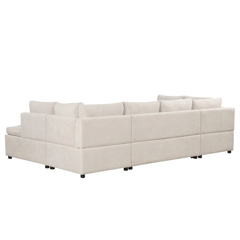 117.3 Divano componibile oversize a U, divano-letto estraibile con due cuscini decorativi per soggiorno, beige