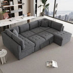 117.3 Divano componibile oversize a U, divano-letto estraibile con due cuscini decorativi per soggiorno, beige