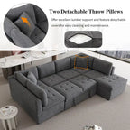 117.3 Divano componibile oversize a U, divano-letto estraibile con due cuscini decorativi per soggiorno, beige