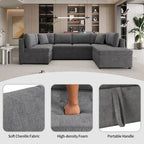 117.3 Divano componibile oversize a U, divano-letto estraibile con due cuscini decorativi per soggiorno, beige