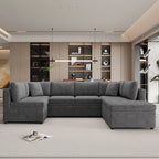 117.3 Divano componibile oversize a U, divano-letto estraibile con due cuscini decorativi per soggiorno, beige