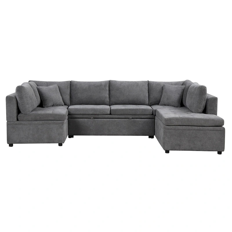 117.3 Divano componibile oversize a U, divano-letto estraibile con due cuscini decorativi per soggiorno, beige