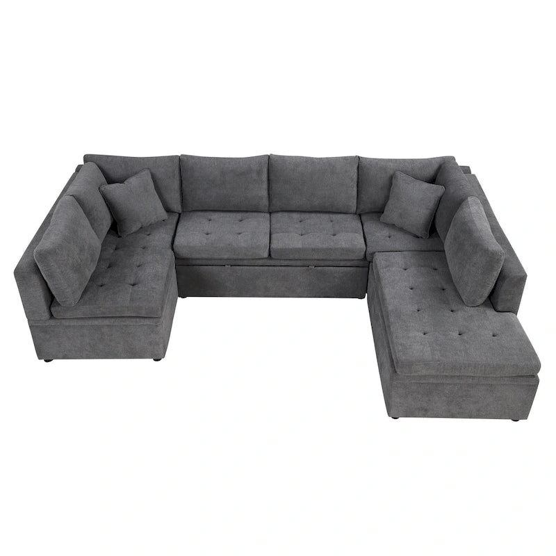 117.3 Divano componibile oversize a U, divano-letto estraibile con due cuscini decorativi per soggiorno, beige