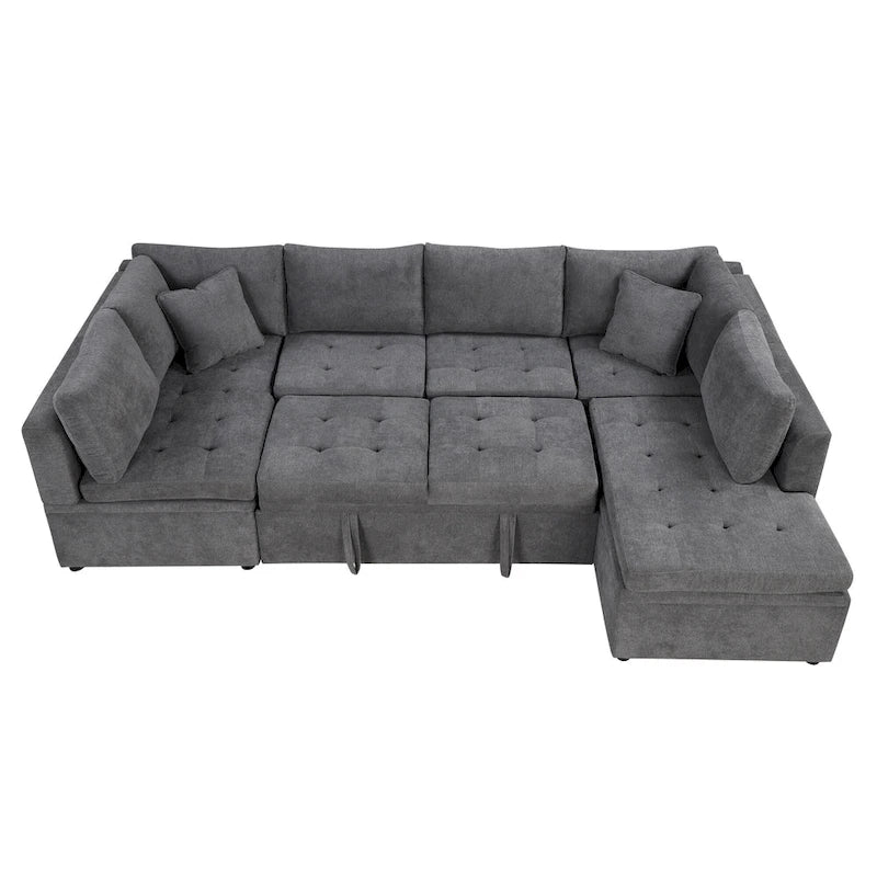117.3 Divano componibile oversize a U, divano-letto estraibile con due cuscini decorativi per soggiorno, beige