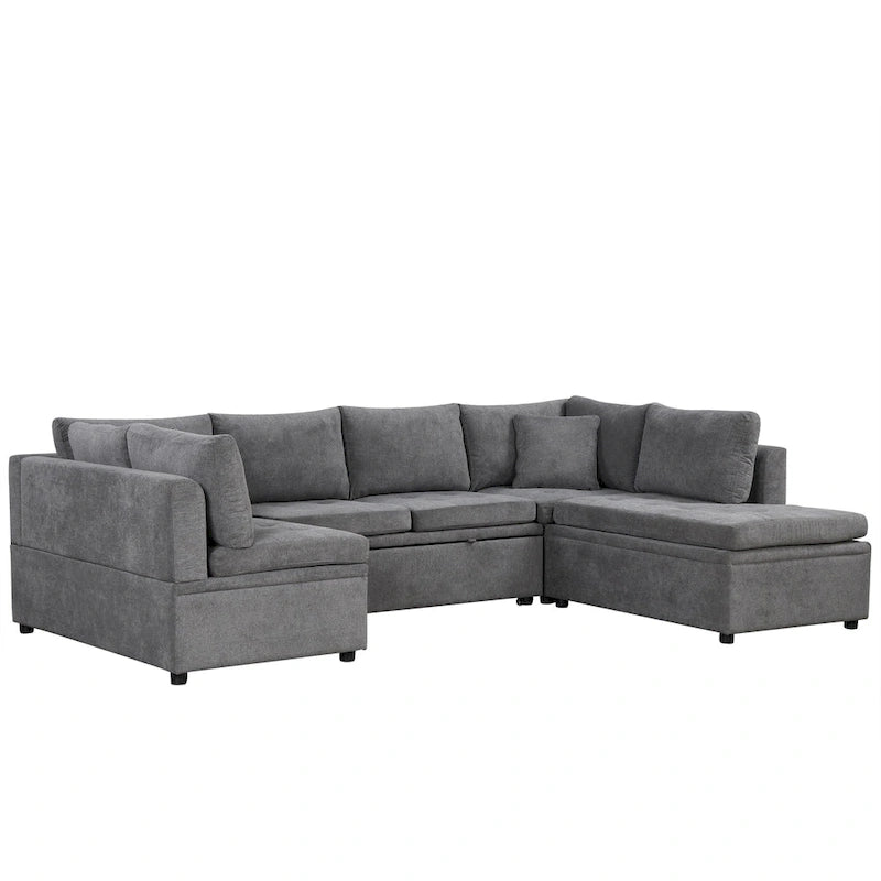 117.3 Divano componibile oversize a U, divano-letto estraibile con due cuscini decorativi per soggiorno, beige