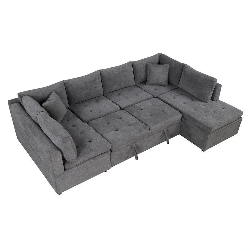 117.3 Divano componibile oversize a U, divano-letto estraibile con due cuscini decorativi per soggiorno, beige