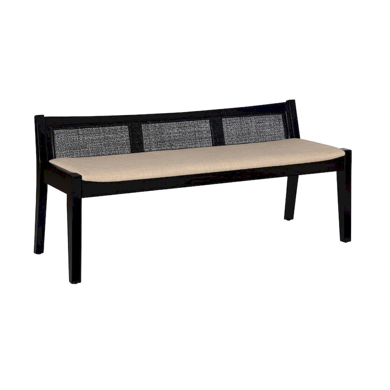 Panca in Rattan Intrecciato a Basso Profilo con Cornice - 52,5 - Nera