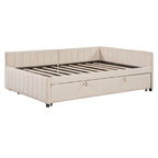 Lettino Imbottito con Letto Estraibile a Scomparsa Matrimoniale, Struttura Divano Letto Matrimoniale con Schienale a L e Design a Righe