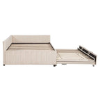 Lettino Imbottito con Letto Estraibile a Scomparsa Matrimoniale, Struttura Divano Letto Matrimoniale con Schienale a L e Design a Righe