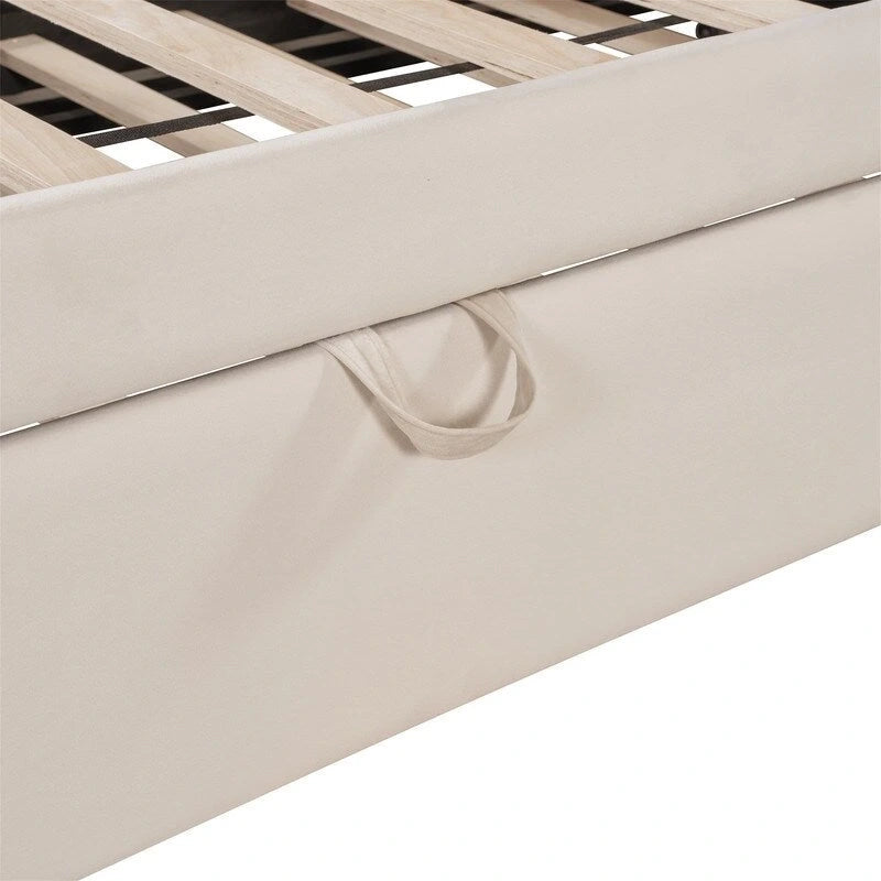 Lettino Imbottito con Letto Estraibile a Scomparsa Matrimoniale, Struttura Divano Letto Matrimoniale con Schienale a L e Design a Righe