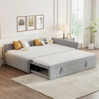 Lettino Imbottito con Letto Estraibile a Scomparsa Matrimoniale, Struttura Divano Letto Matrimoniale con Schienale a L e Design a Righe