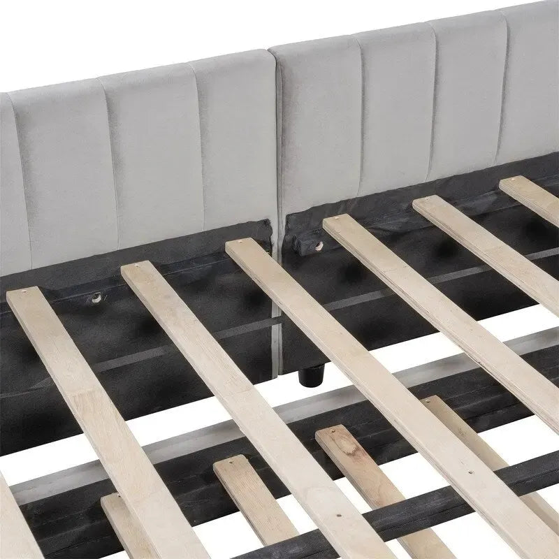 Lettino Imbottito con Letto Estraibile a Scomparsa Matrimoniale, Struttura Divano Letto Matrimoniale con Schienale a L e Design a Righe