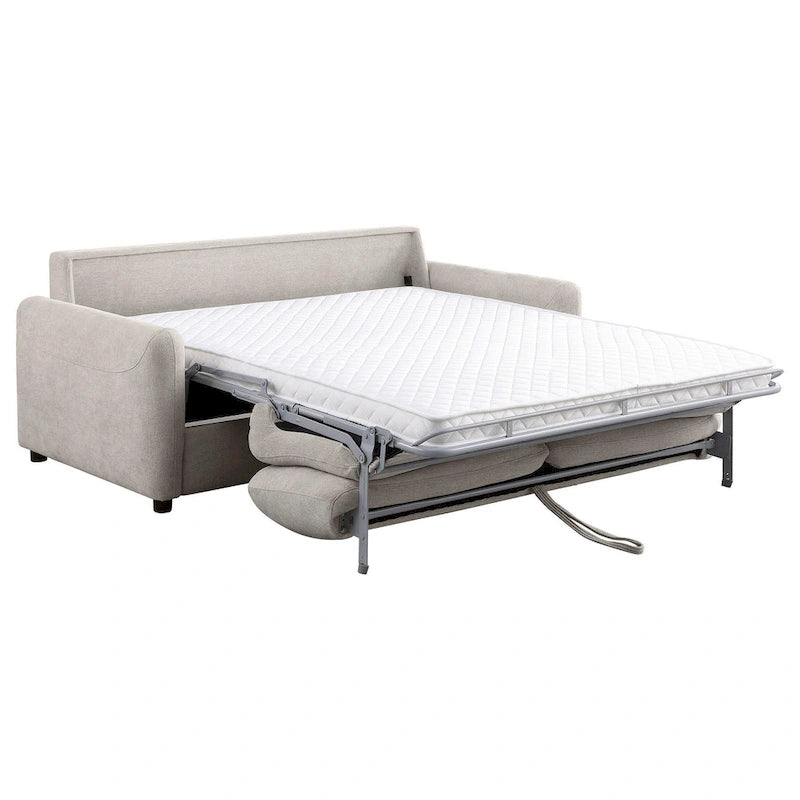 Divano Letto in Tessuto Beige con Materasso Estraibile Queen Size in Memory Foam, 188 cm