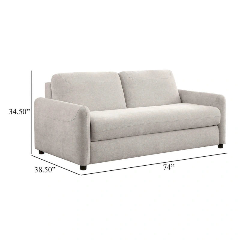Divano Letto in Tessuto Beige con Materasso Estraibile Queen Size in Memory Foam, 188 cm