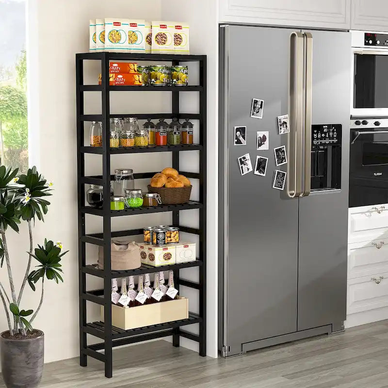 Scaffale Portaoggetti Regolabile a 6 Ripiani in Bambù, Scaffale Espositore Aperto Autoportante