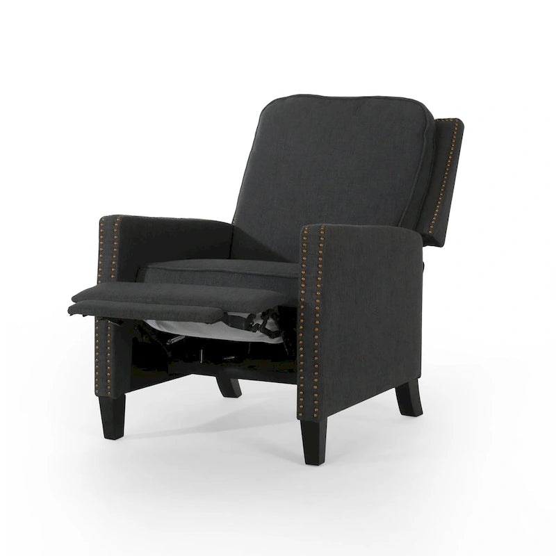 Poltrona reclinabile a spinta tradizionale in tessuto con borchie decorative e rivestimento felpato