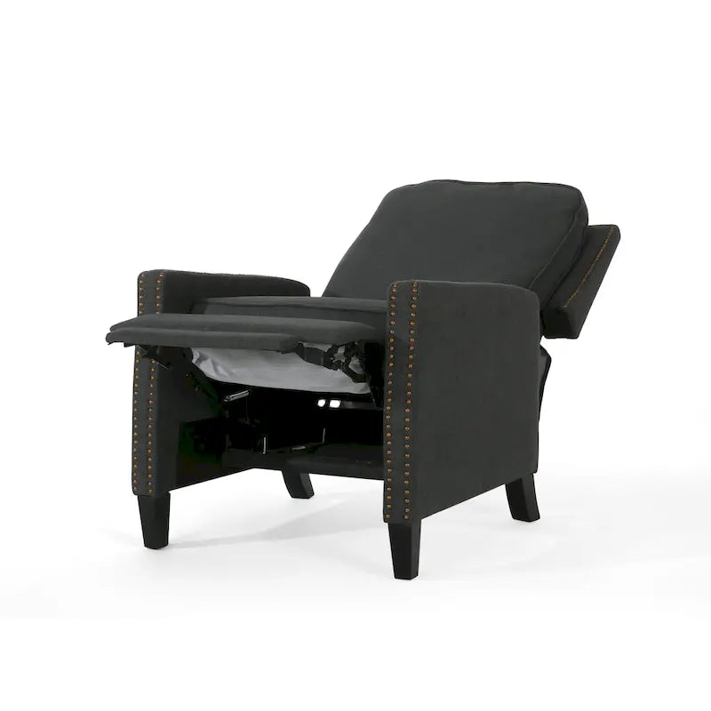 Poltrona reclinabile a spinta tradizionale in tessuto con borchie decorative e rivestimento felpato