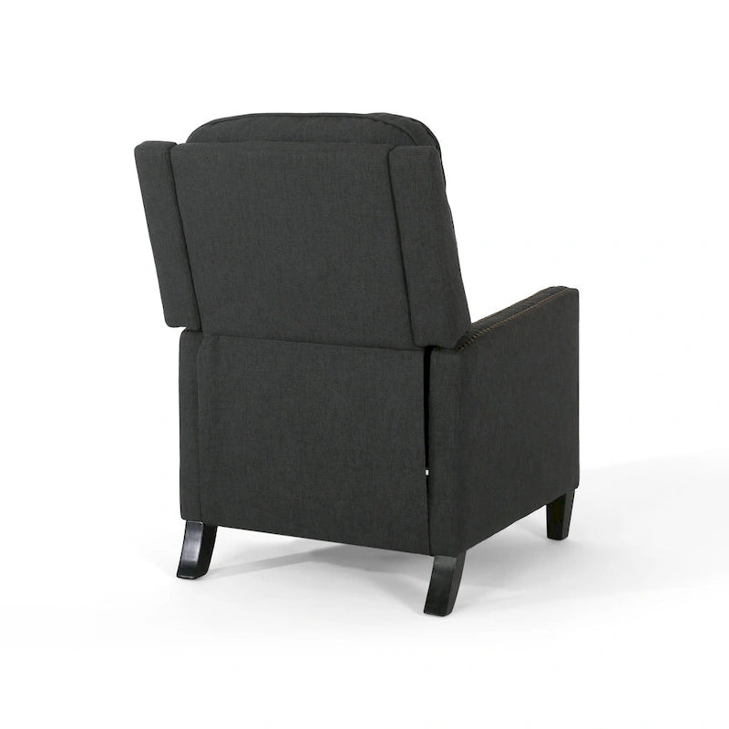 Poltrona reclinabile a spinta tradizionale in tessuto con borchie decorative e rivestimento felpato