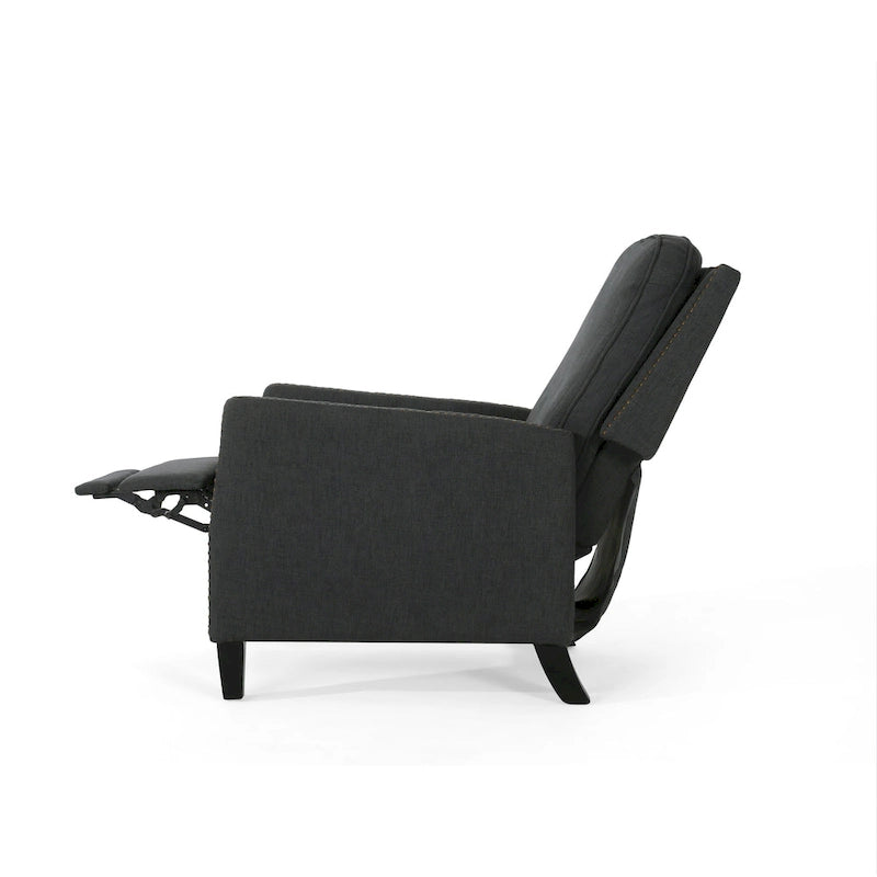 Poltrona reclinabile a spinta tradizionale in tessuto con borchie decorative e rivestimento felpato