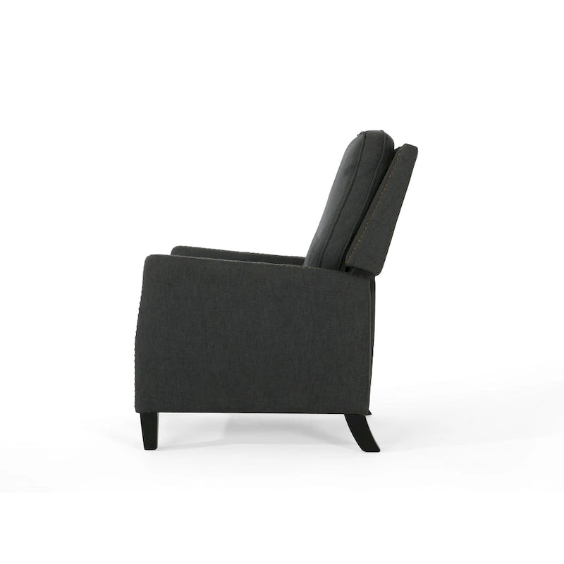 Poltrona reclinabile a spinta tradizionale in tessuto con borchie decorative e rivestimento felpato