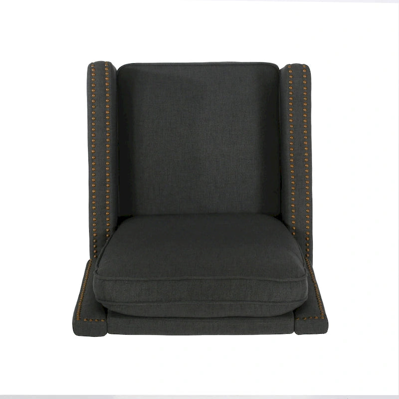 Poltrona reclinabile a spinta tradizionale in tessuto con borchie decorative e rivestimento felpato