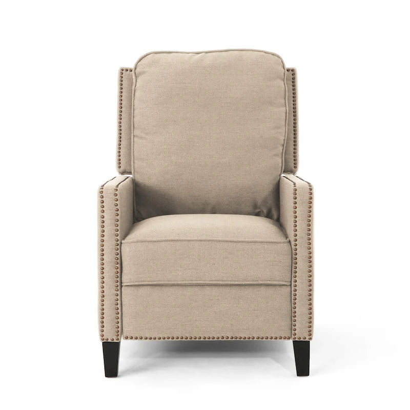 Poltrona reclinabile a spinta tradizionale in tessuto con borchie decorative e rivestimento felpato