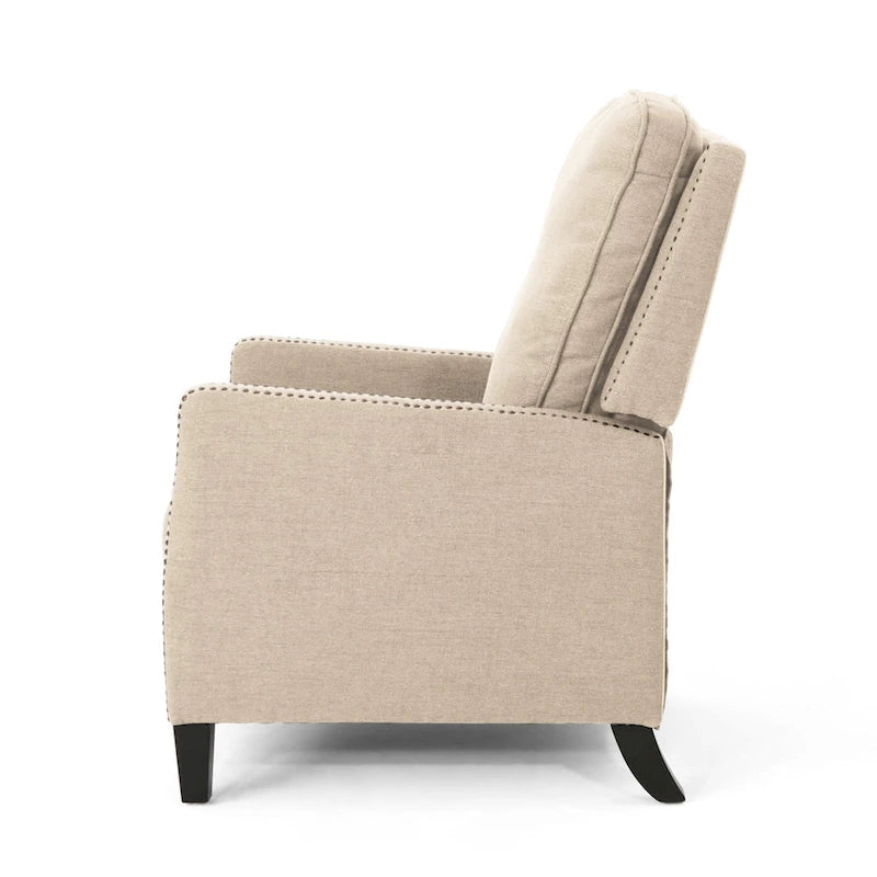 Poltrona reclinabile a spinta tradizionale in tessuto con borchie decorative e rivestimento felpato