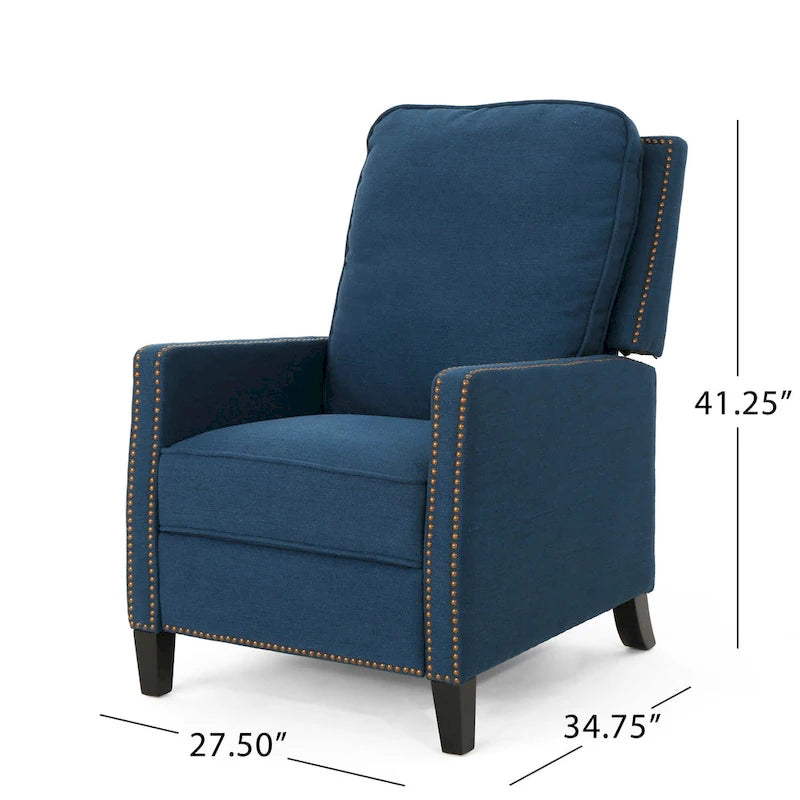 Poltrona reclinabile a spinta tradizionale in tessuto con borchie decorative e rivestimento felpato