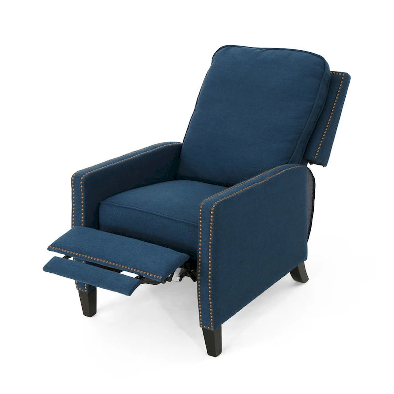 Poltrona reclinabile a spinta tradizionale in tessuto con borchie decorative e rivestimento felpato