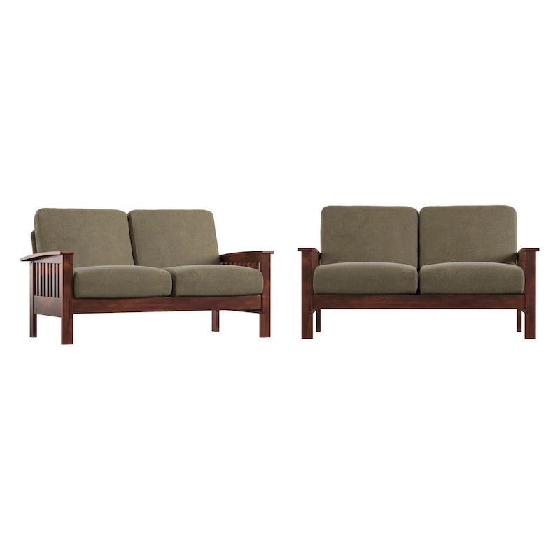Divanetto in legno stile Mission con telaio in gomma e cuscini con molle interne