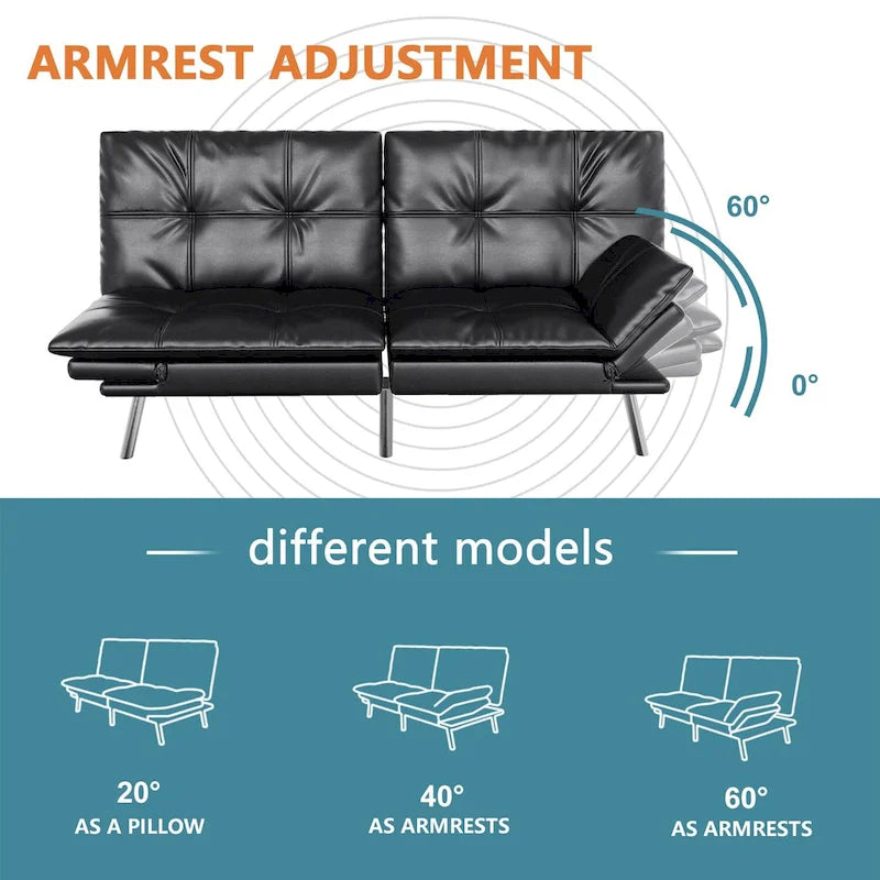 Divano Letto Futon, Divano Letto Convertibile in Ecopelle per Spazi Piccoli e Compatti, Dormitorio, Salotto