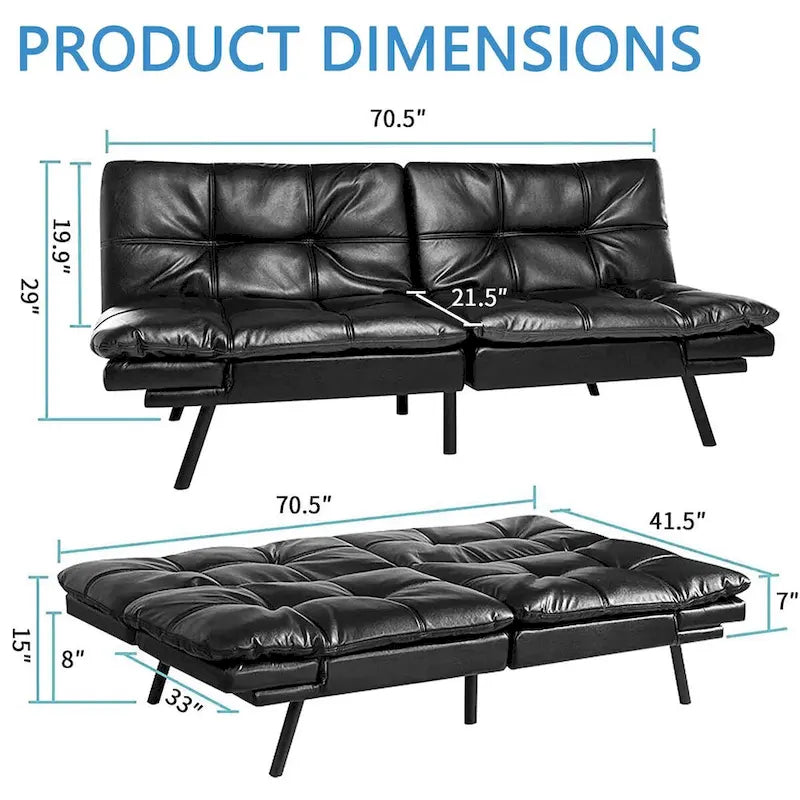 Divano Letto Futon, Divano Letto Convertibile in Ecopelle per Spazi Piccoli e Compatti, Dormitorio, Salotto