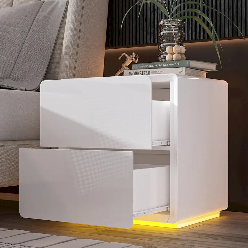 Comodino a LED Moderno Tavolino da Salotto Lucido Comodino Tavolino da Notte