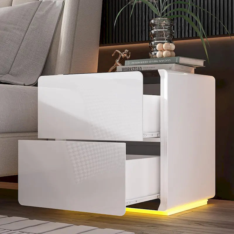 Comodino a LED Moderno Tavolino da Salotto Lucido Comodino Tavolino da Notte