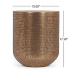 Tavolino da salotto artigianale Boho a tamburo in alluminio, 38 cm L x 38 cm P x 44,5 cm H