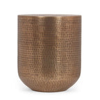 Tavolino da salotto artigianale Boho a tamburo in alluminio, 38 cm L x 38 cm P x 44,5 cm H