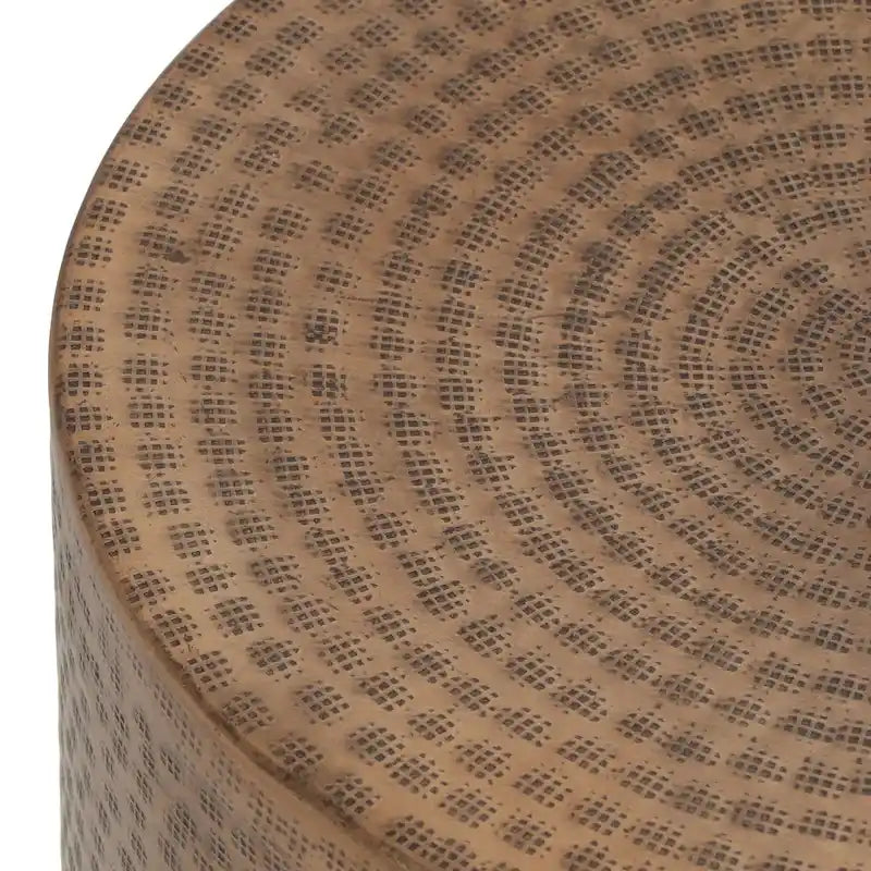 Tavolino da salotto artigianale Boho a tamburo in alluminio, 38 cm L x 38 cm P x 44,5 cm H